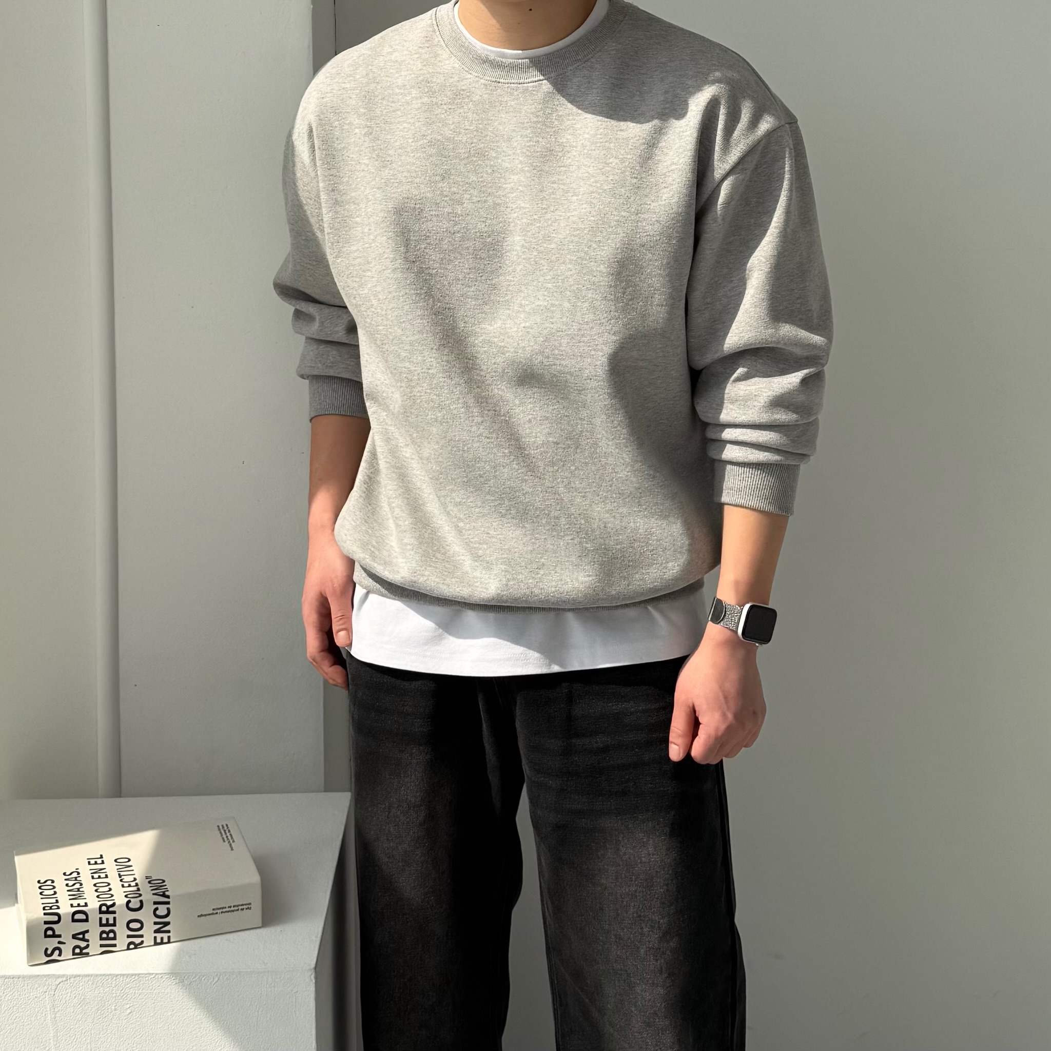 무지맨투맨 남자오버핏맨투맨 네이비맨투맨 - 상세 이미지 2