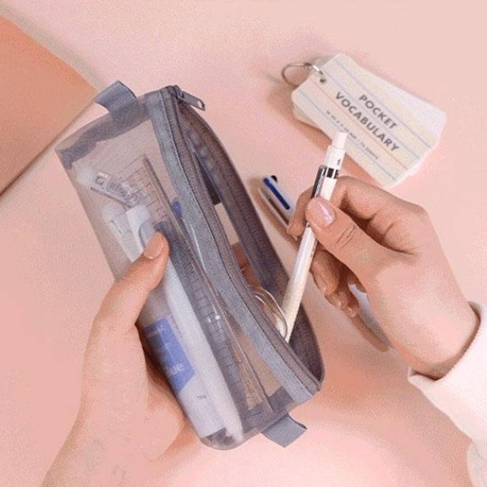박대표마켓 대학생 고등학생 투명 망사 필통 매쉬 파우치 지퍼 주머니 펜케이스 - 상품 이미지