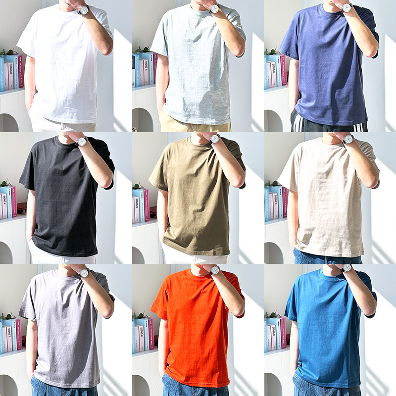 남자 오버핏 반팔티 레이어드 티셔츠 여름 무지 면티 흰티 라운드 - 상품 이미지