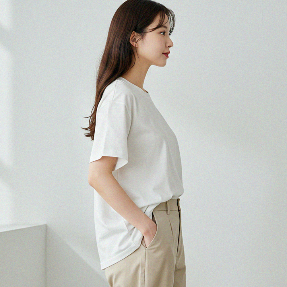 2+1 국산 무지 반팔 국내생산 30수 레이어드 기본 라운드 흰티 흰색 반팔티 - 상세 이미지 5