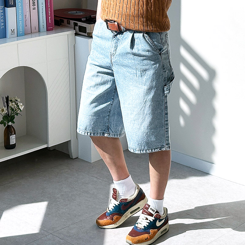 남자청반바지 데님팬츠 버뮤다청반바지 와이드핏 여름 카펜터진