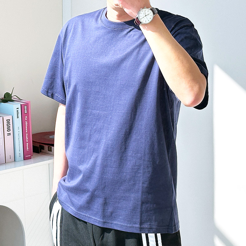 남자 오버핏 반팔티 레이어드 티셔츠 여름 무지 면티 흰티 라운드 - 상세 이미지 4