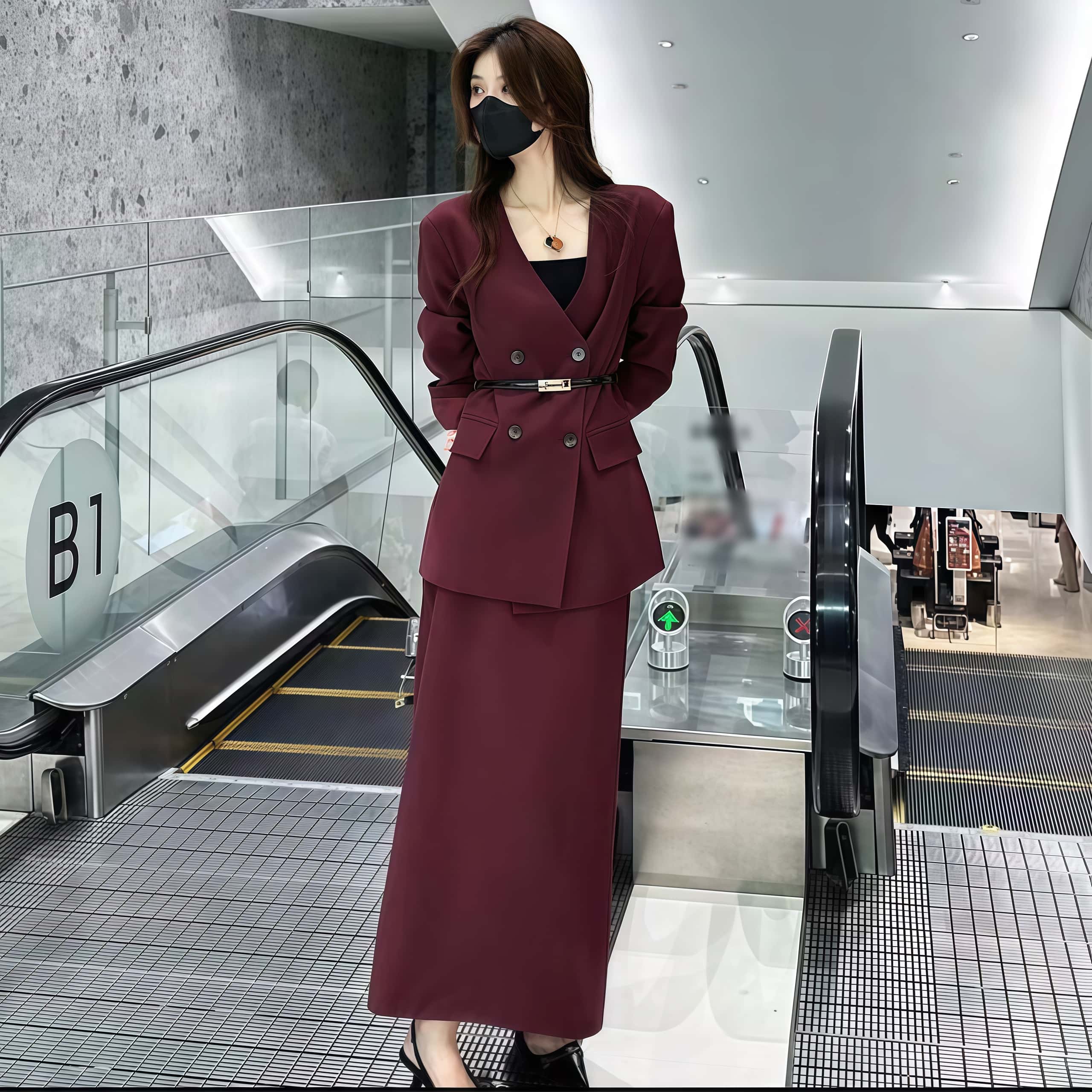 여성 스커트 정장세트 오피스 하객룩 슬림핏 양복 투피스세트 - 상세 이미지 5