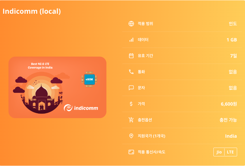 인도 로컬망 이심 eSIM Jio LTE 뉴델리 뭄바이 자이푸르 바라나시 아그라 타지마할 갠지스 강  라자스탄 사막 히말라야 산맥 이심통 - 상세 이미지 5