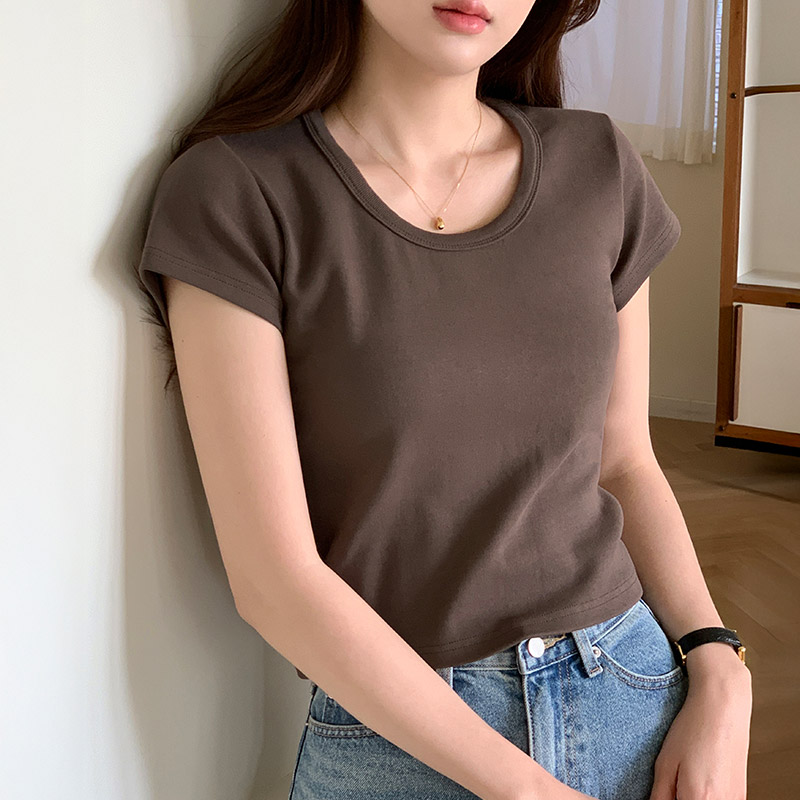 베이직 U넥 크롭 반팔 티셔츠 ts4344 이미지 6