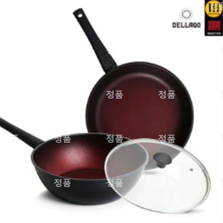 [DELLAGO] 델라고 와인 인덕션(IH)겸용 프라이팬 3종세트 (프라이팬28cm+궁중팬28cm+유리뚜껑 28cm)