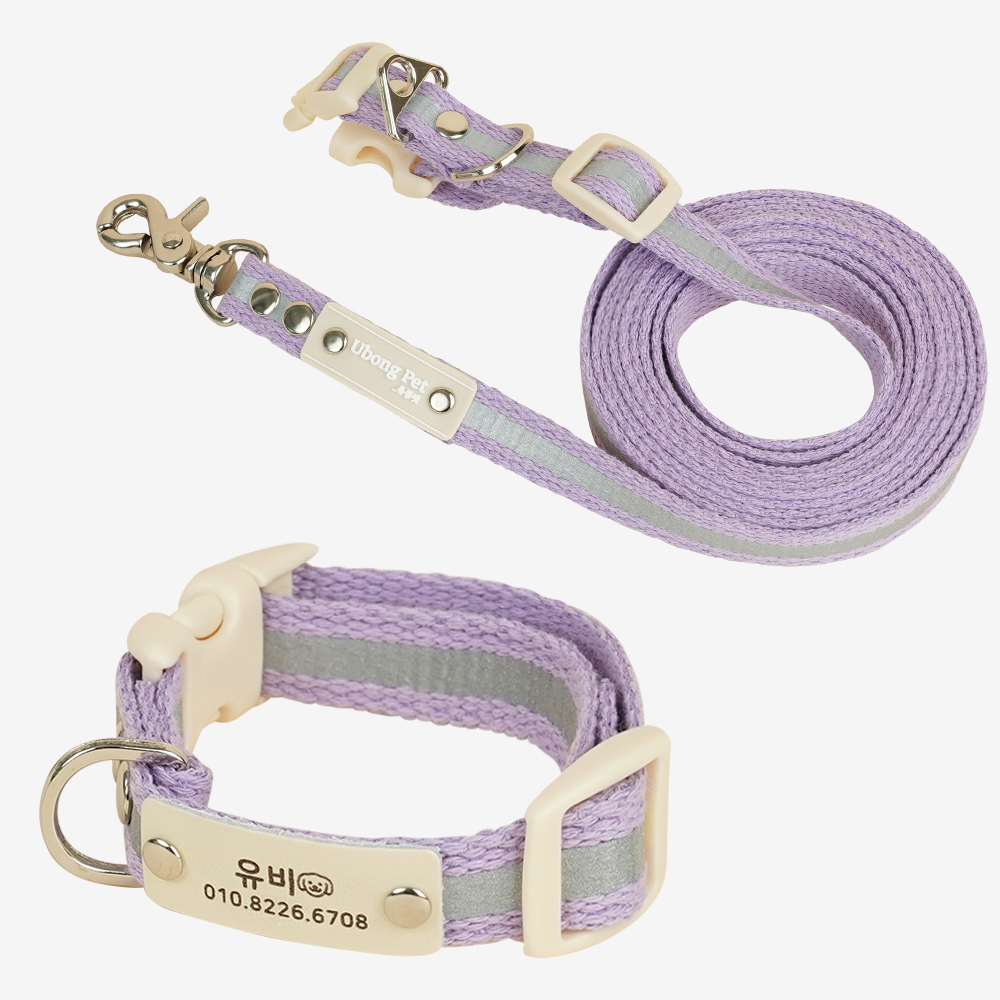[SET] 야간반사 강아지 이름표 목줄 + 멀티 핸즈프리 리드줄 세트 제품 이미지
