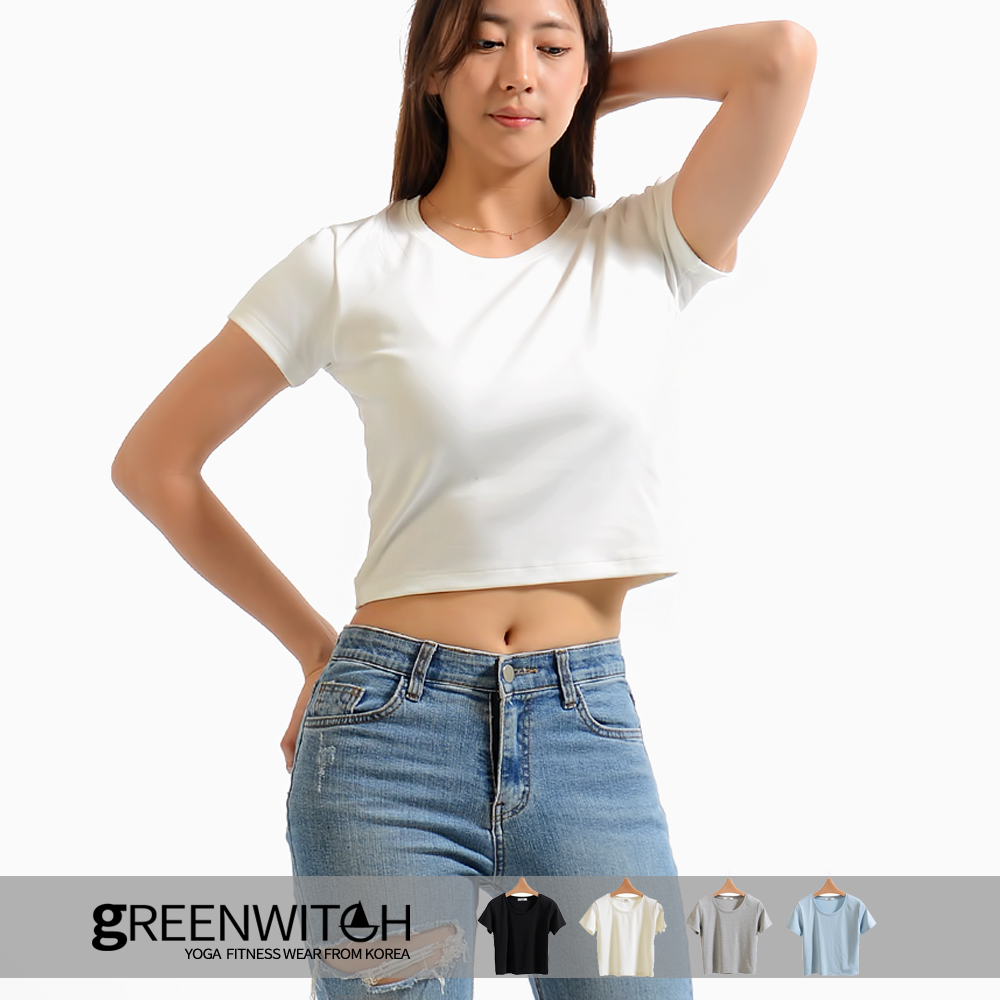 그리니치 세미크롭 라운딩 반팔 모달티셔츠 요가복 - 상세 이미지 5
