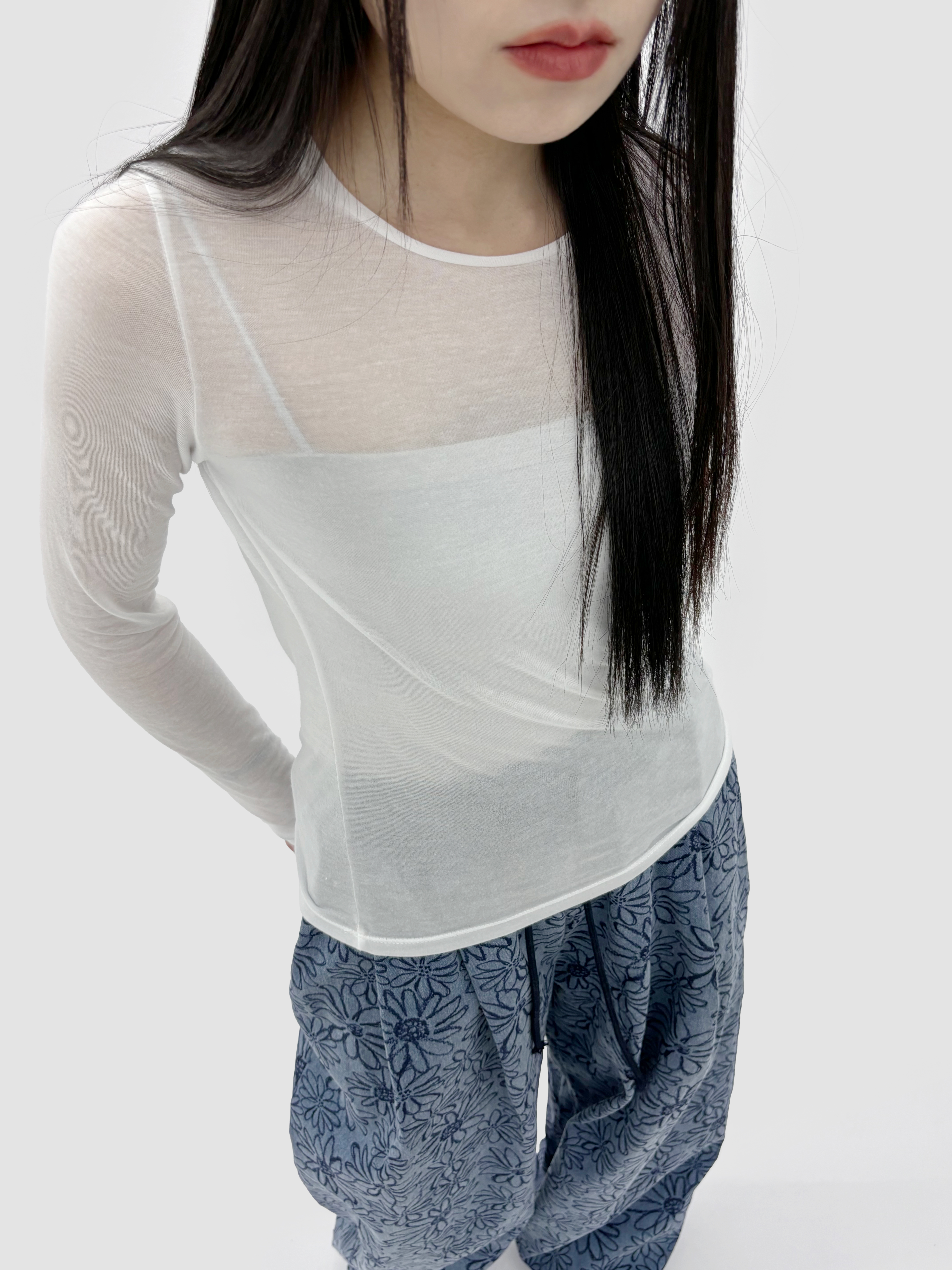텐셀티셔츠 시스루레이어드티 슬림 레이어드 긴팔 이너 티셔츠 [3컬러] - 상세 이미지 2