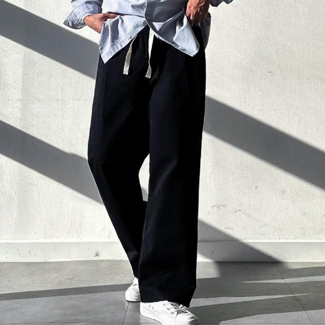 남자 세사 봄 가을 밴딩 핀턱 와이드 워싱 코튼 팬츠