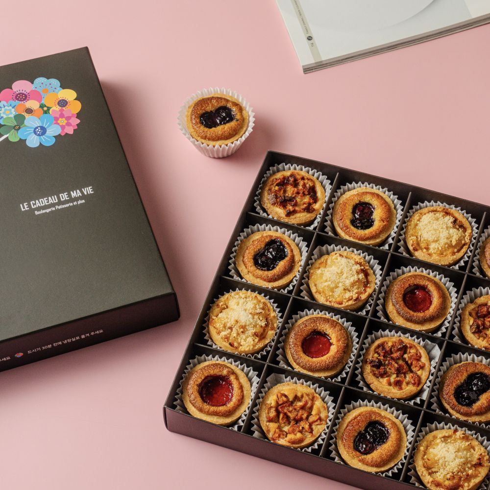 플라워벌룬 미니 타르트 선물세트 16개입 480g 파인애플 크럼블, 블루베리, 애플시나몬, 딸기 4가지 맛