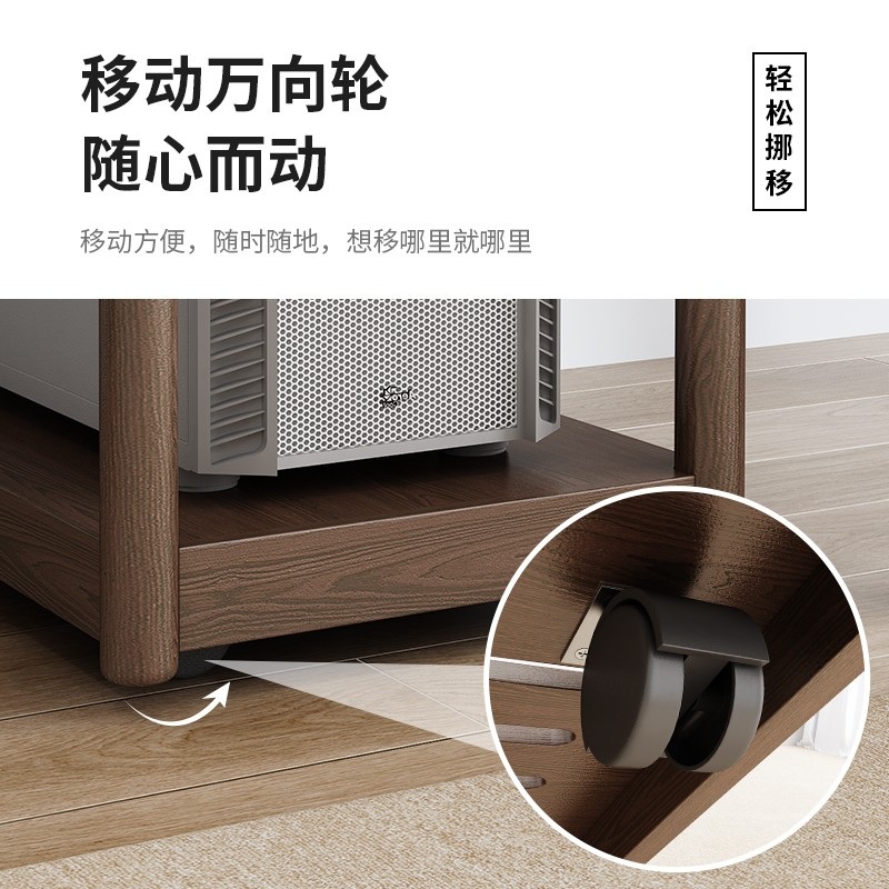 컴퓨터본체 선반 거치대 데스크탑 이동식 정리 보관함 나무 스탠드 바퀴형 - 상세 이미지 4