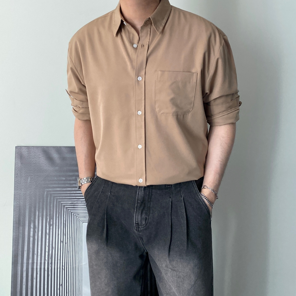 구김없는셔츠 남자링클프리셔츠 블랙셔츠 소라색 - 상세 이미지 3