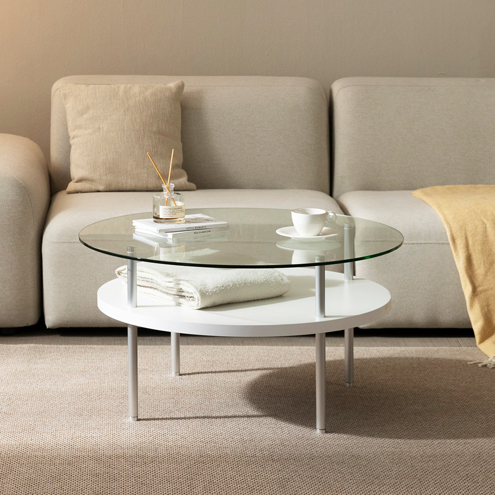 알레그로 강화유리 거실 쇼파 테이블 800x800x425mm, 화이트