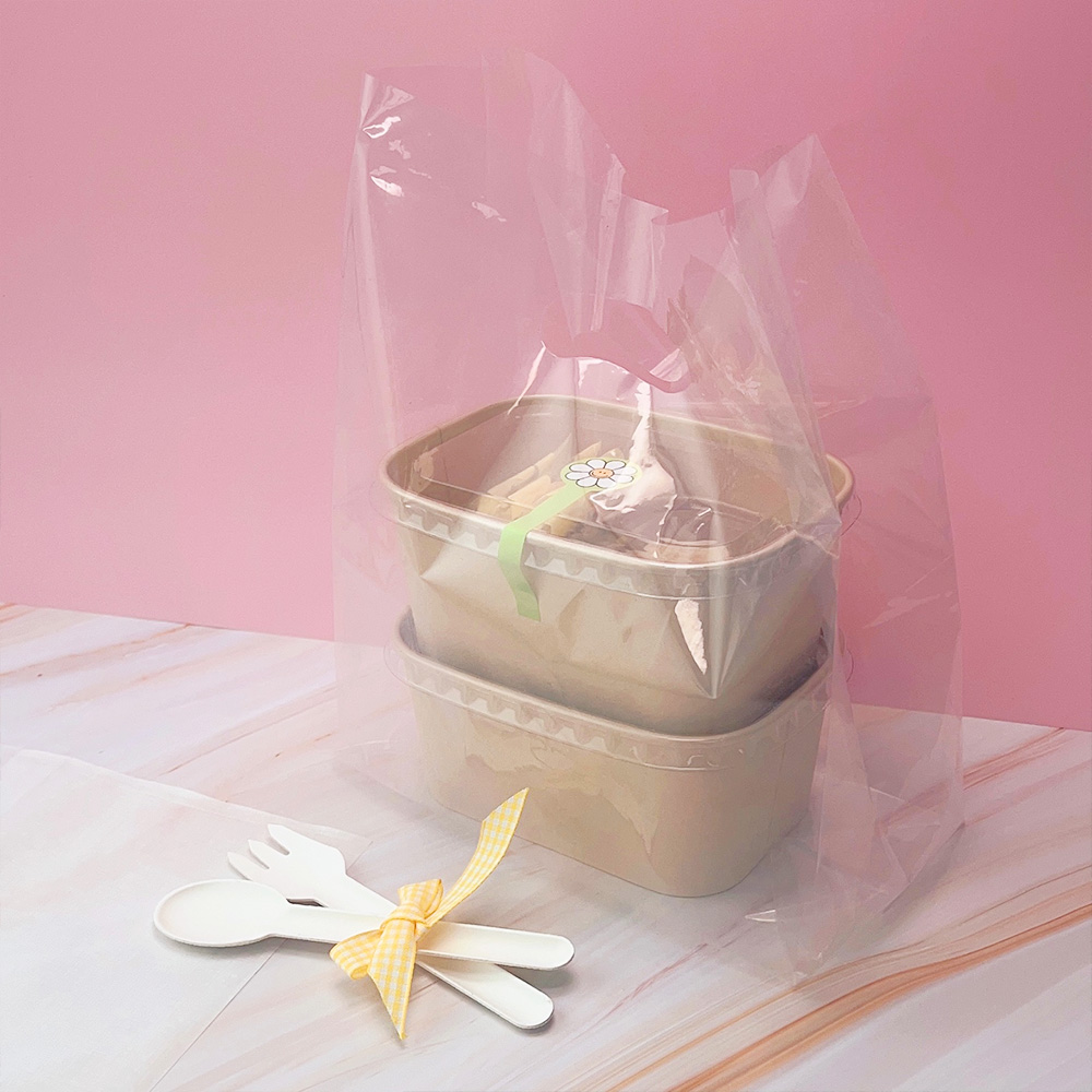 손잡이 비닐봉투 투명 튼튼한 도시락 배달 포장 PE 비닐 봉투 100p