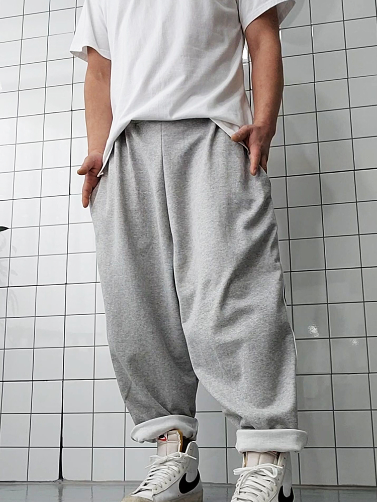 (무배) 와이드 두줄 면 트레이닝 배기바지 - 상품 이미지