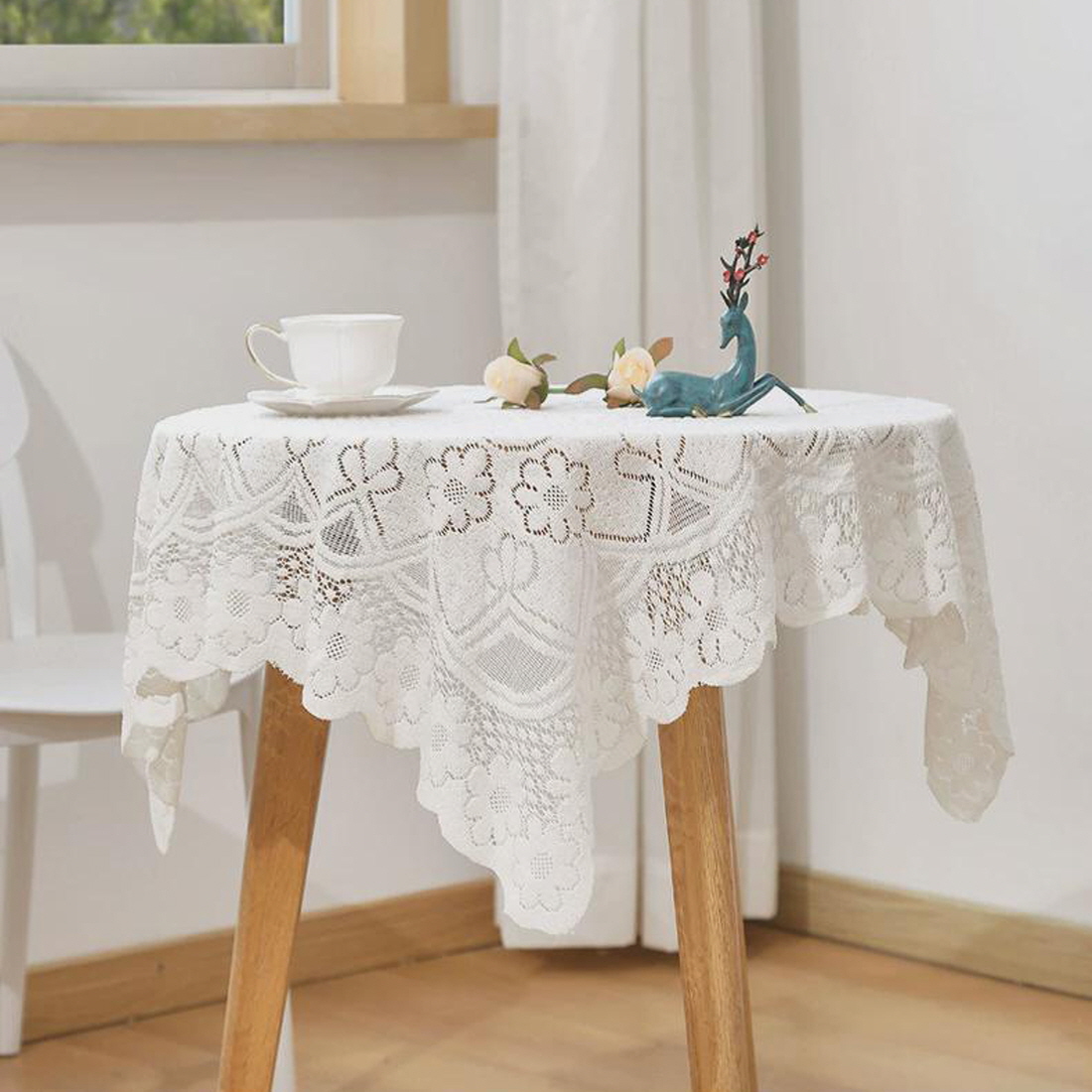 레이스 테이블보 원형 식탁보 정사각 협탁커버 플라워 티 테이블 덮개 140x140