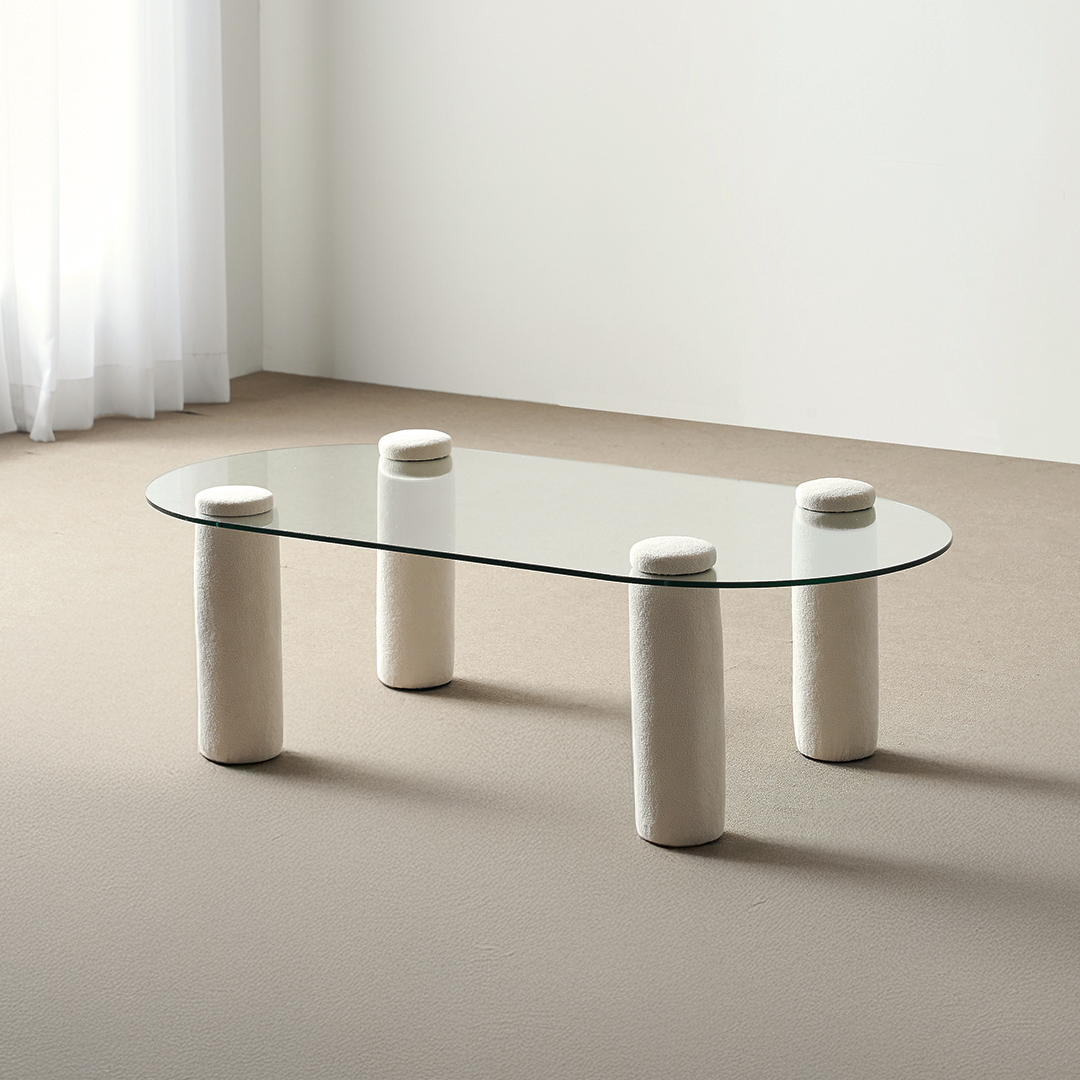 슬레코폼 LIFE 01 원형 강화유리 부클레 패브릭 소파테이블 1200