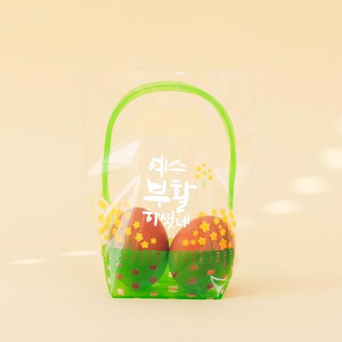 부활절 2구 바구니형비닐(10매) 오가닉그린 235/달걀포장지,부활절포장 - 메인 이미지