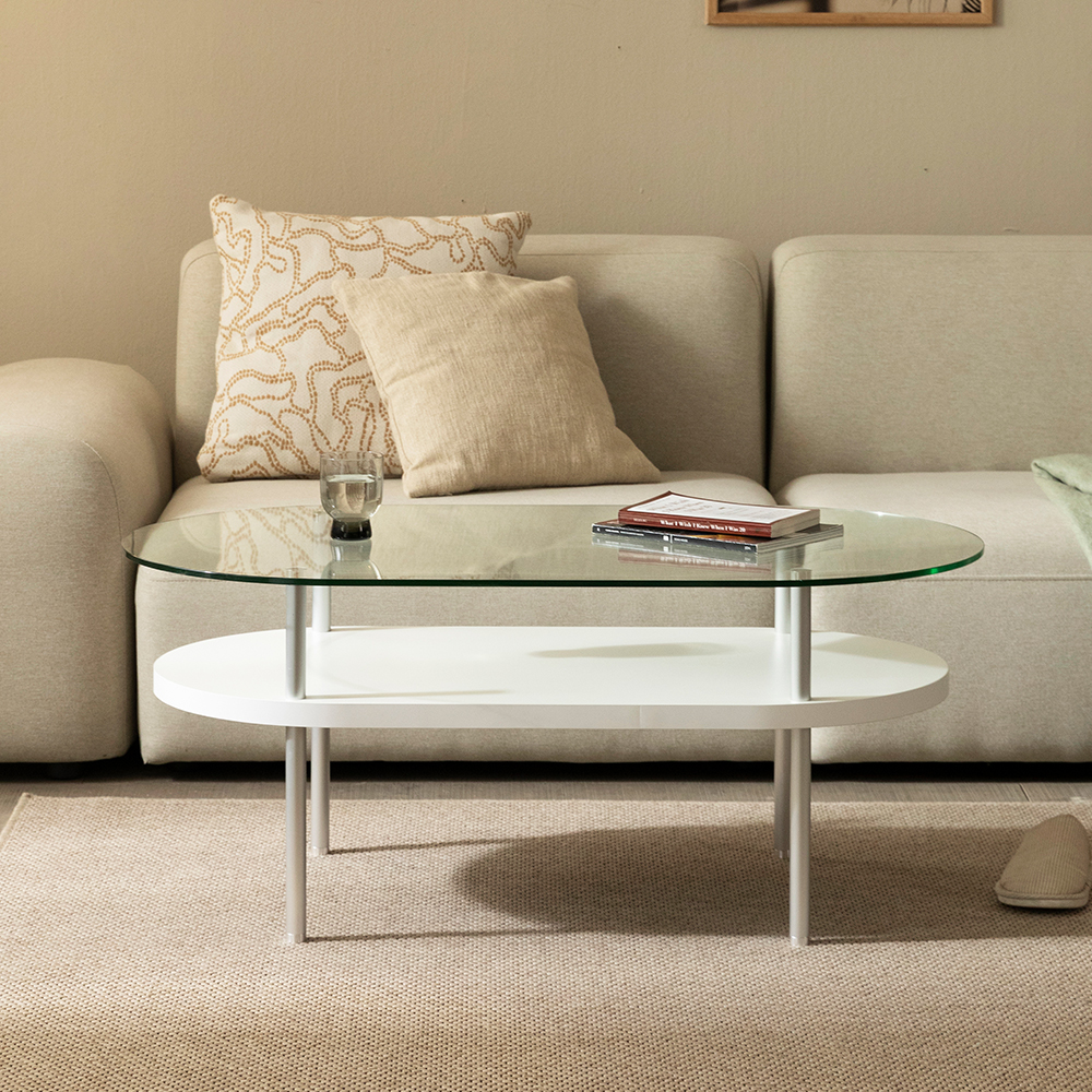 알레그로 강화유리 거실 쇼파 테이블 1000x800x425mm, 화이트