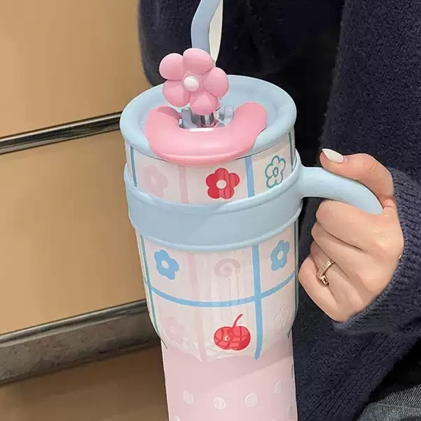 대용량 귀여운 텀블러 캐릭터 사무실 보온 보냉 스텐 빨대 보틀 핸들 700 1200ML - 상세 이미지 3