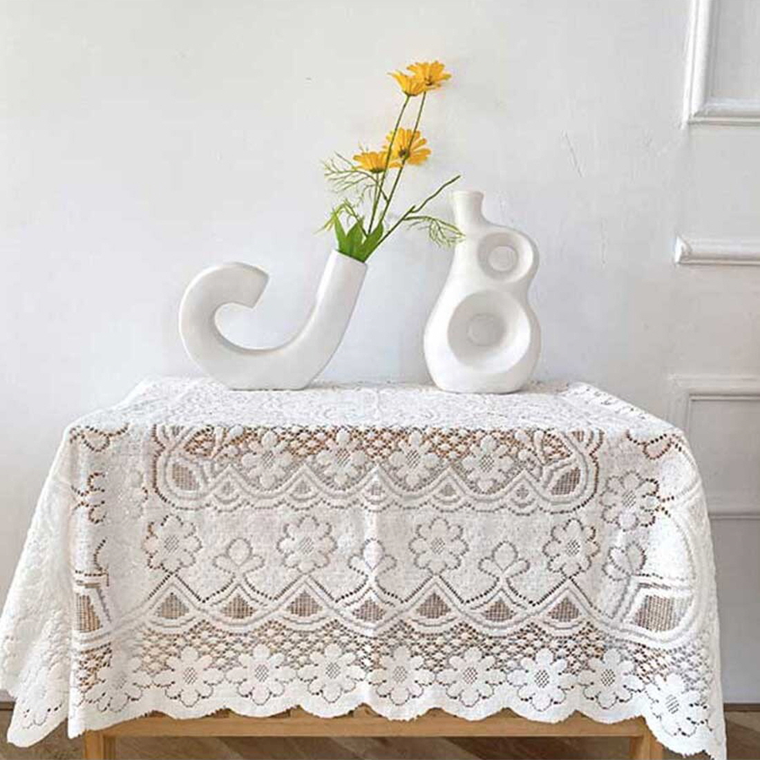 레이스 테이블보 원형 식탁보 정사각 협탁커버 플라워 티 테이블 덮개 140x140