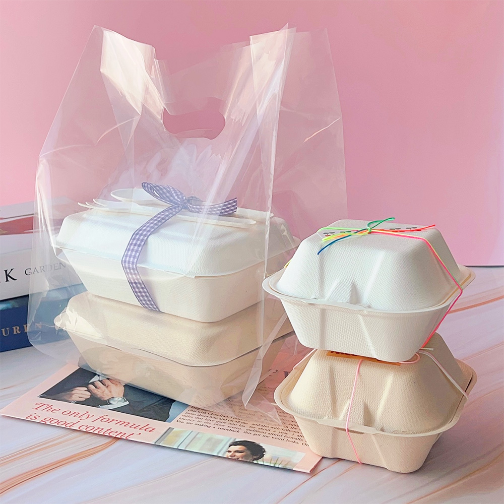 손잡이 비닐봉투 투명 튼튼한 도시락 배달 포장 PE 비닐 봉투 100p