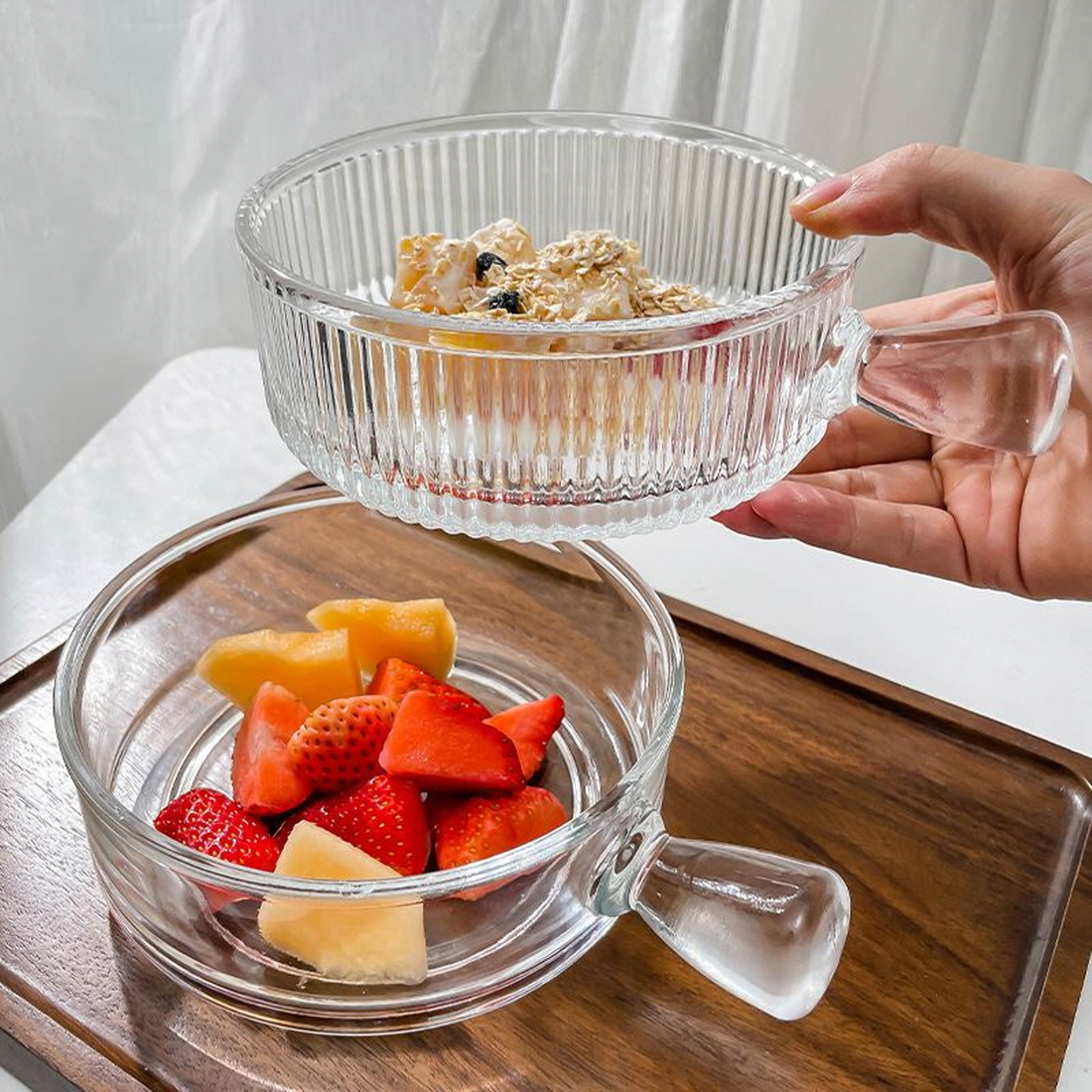 손잡이 그릭 요거트볼 샐러드보울 파스타 시리얼 스프 볼 빙수 과자 화채 그릇 600ml