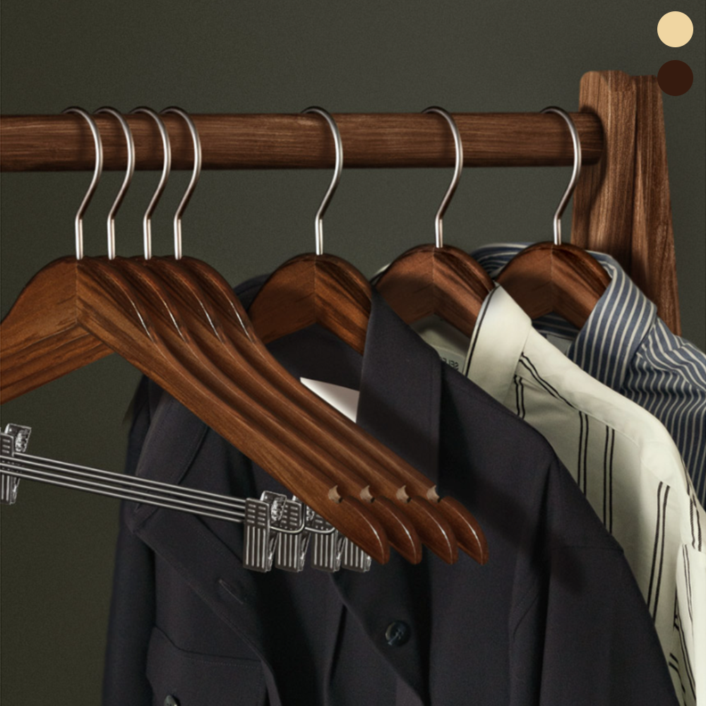 두꺼운옷걸이 코트 외투 호텔 나무 우드 원목 집게 옷걸이 3P