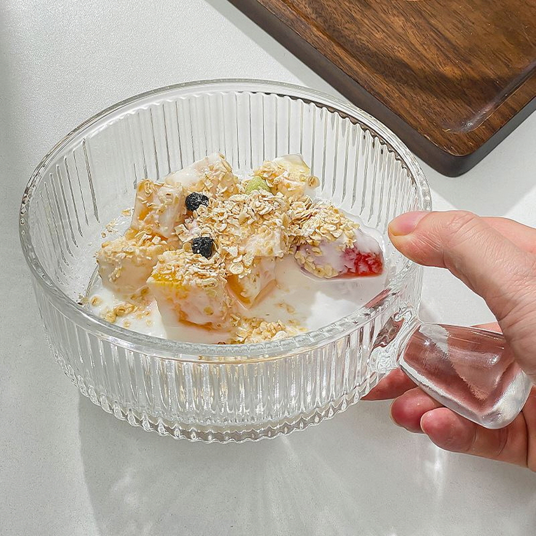 손잡이 그릭 요거트볼 샐러드보울 파스타 시리얼 스프 볼 빙수 과자 화채 그릇 600ml - 상세 이미지 2
