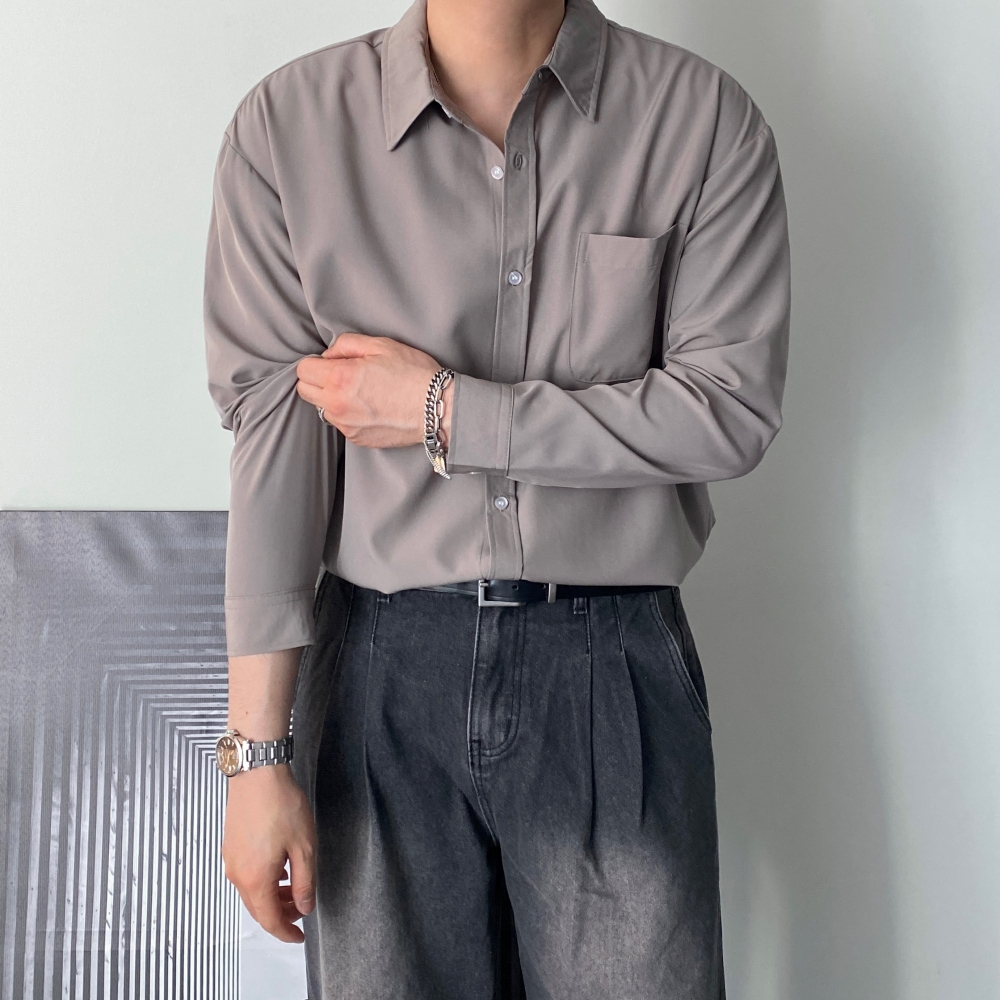구김없는셔츠 남자링클프리셔츠 블랙셔츠 소라색 - 상세 이미지 2