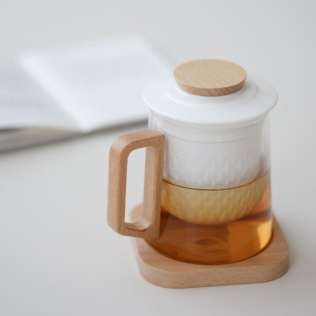 더큰솔 뚜껑있는머그컵 도자기 거름망 내열유리 티머그 차우리는컵 360ml - 상세 이미지 5