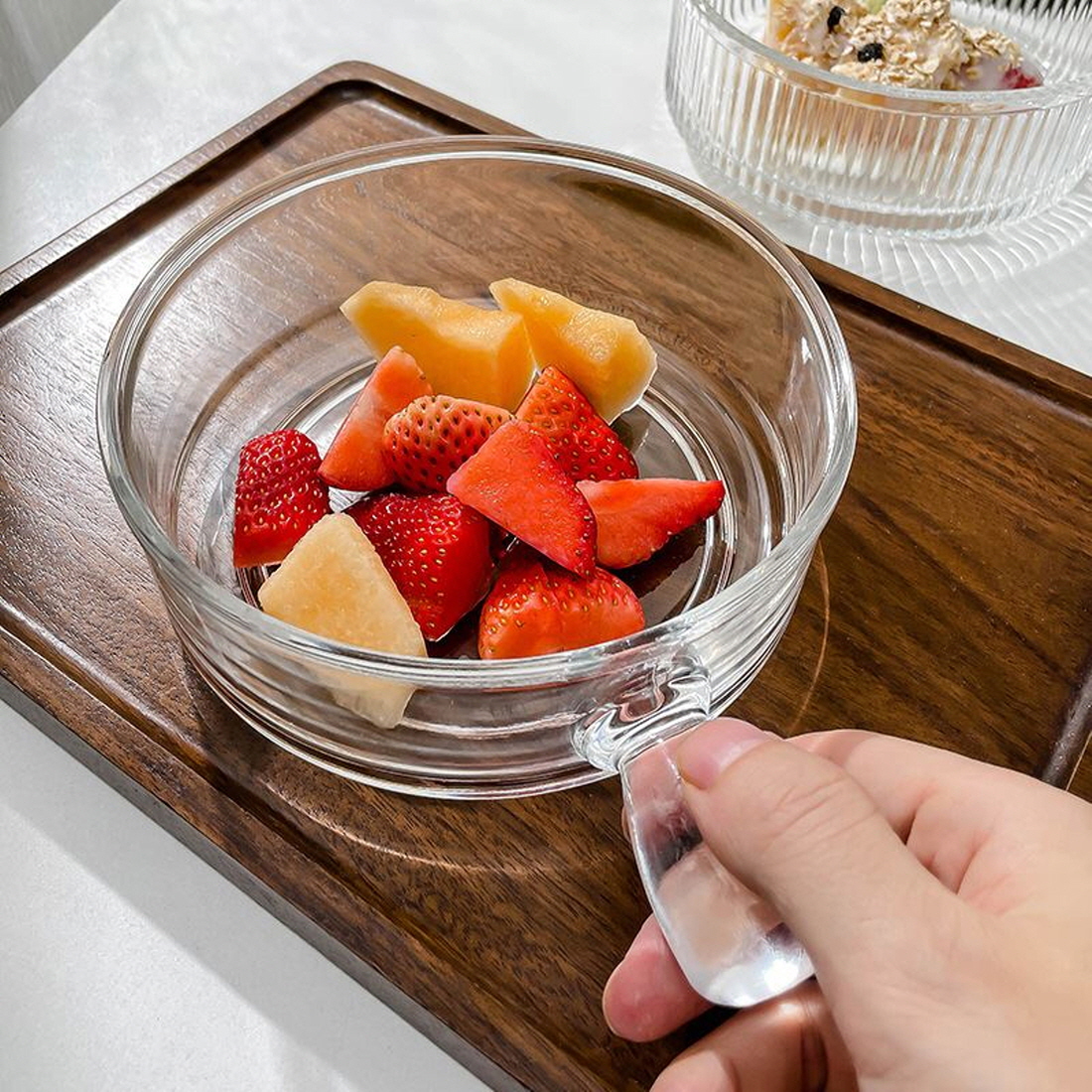 손잡이 그릭 요거트볼 샐러드보울 파스타 시리얼 스프 볼 빙수 과자 화채 그릇 600ml - 상세 이미지 3