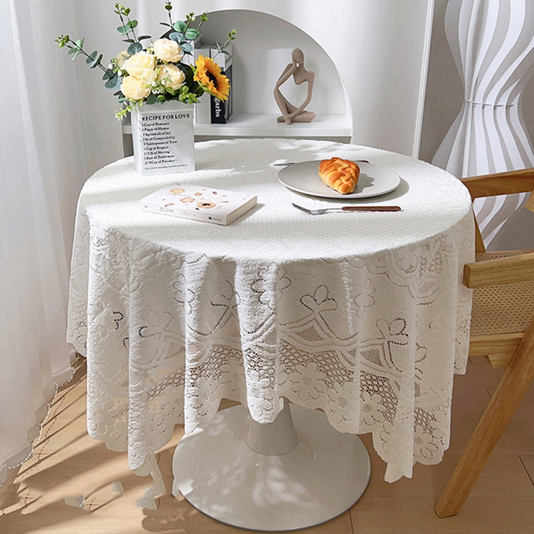 레이스 테이블보 원형 식탁보 정사각 협탁커버 플라워 티 테이블 덮개 140x140