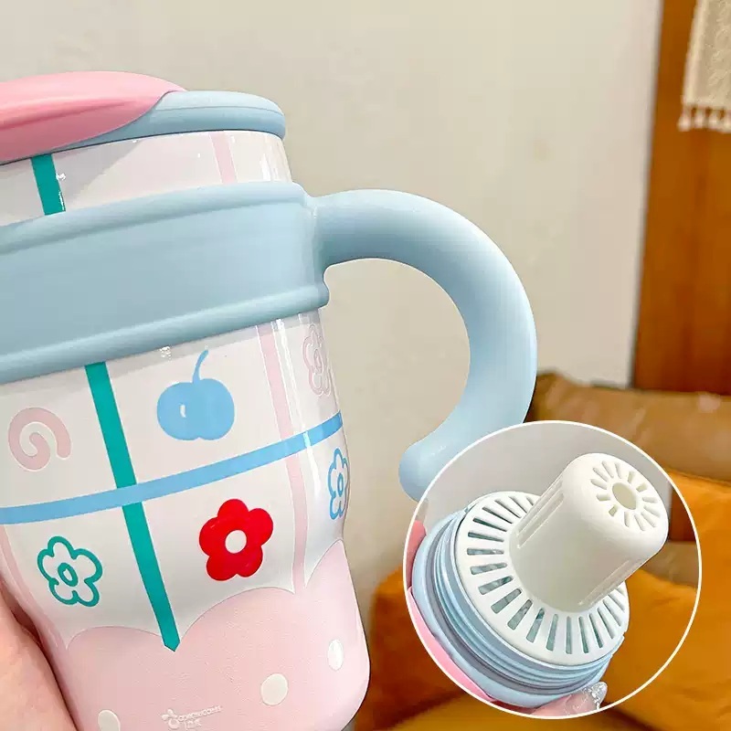 대용량 귀여운 텀블러 캐릭터 사무실 보온 보냉 스텐 빨대 보틀 핸들 700 1200ML - 상세 이미지 5
