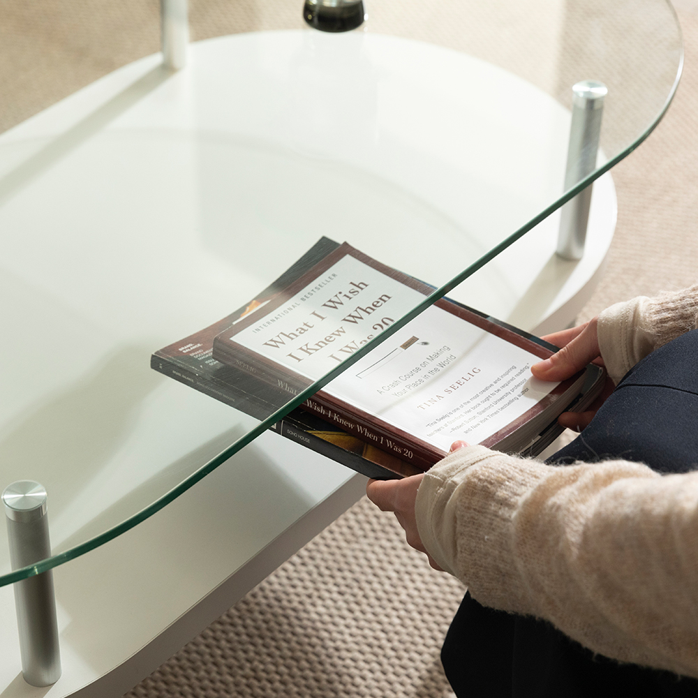 알레그로 강화유리 거실 쇼파 테이블 1200x800x425mm, 화이트