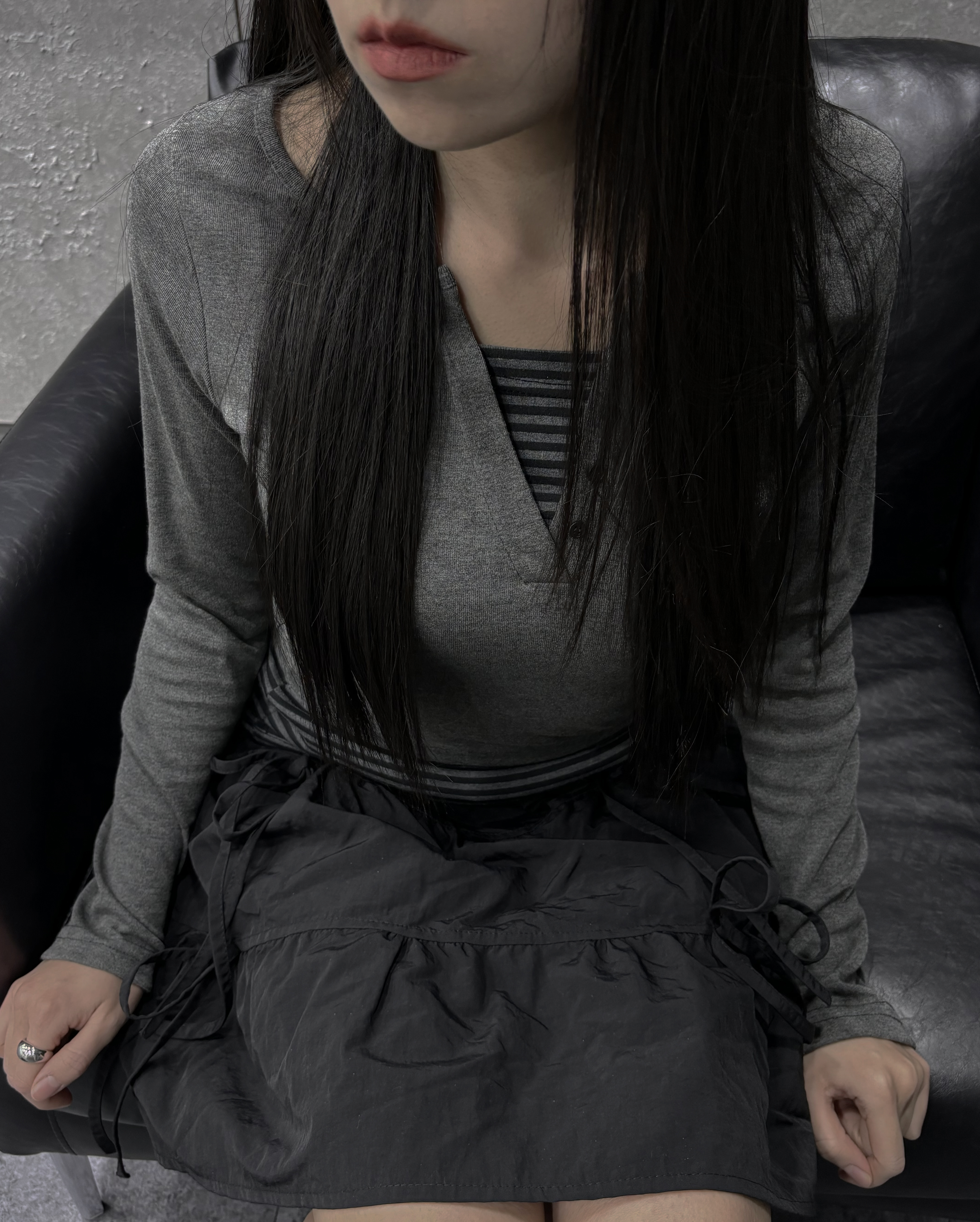 스트라이프레이어드 단가라 일체형 레이어드 슬림 긴팔 티 티셔츠 - 상세 이미지 4