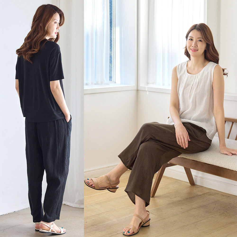 여성 와이드 플리츠 일자 통바지 여름 스트링 밴딩 팬츠 여자 빅사이즈 66 77 88 99