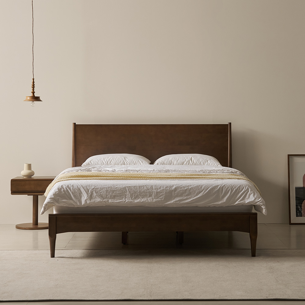 모모드 원스테이 고무나무 원목 침대 신혼부부 침대 프레임 퀸 Q 월넛