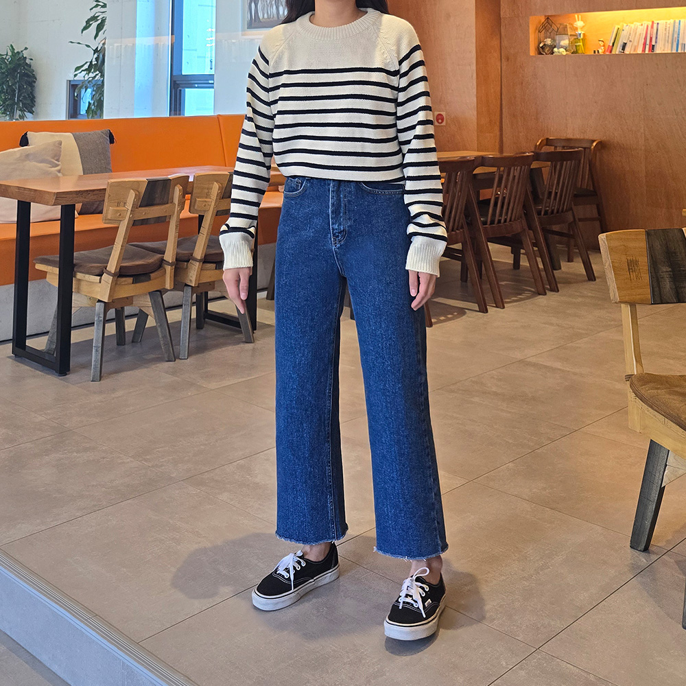가을 일자핏청바지 키작녀청바지 컷팅 투버튼 데님 여성 크롭진 - 상세 이미지 5