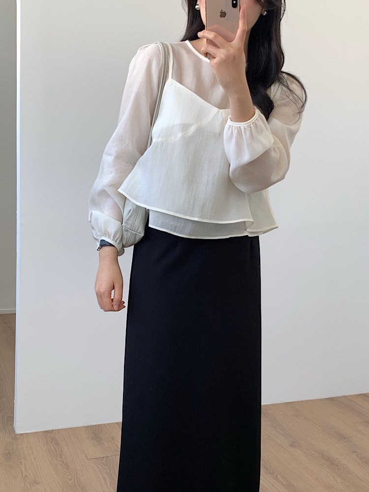 [아이당일배송] 가을 나시 블라우스 세트 하객룩 55사이즈