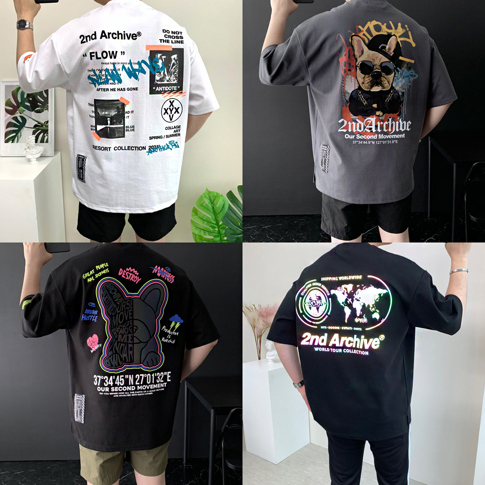 남자 오버핏 반팔 2ndarchive 세컨아카이브 프린팅 커플티 여름 캐주얼 데일리 티셔츠 제품 이미지
