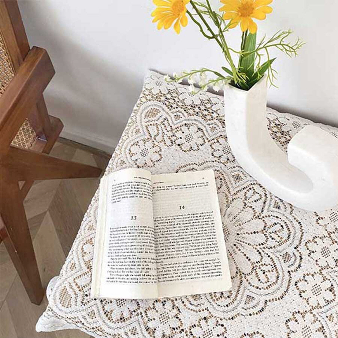 레이스 테이블보 원형 식탁보 정사각 협탁커버 플라워 티 테이블 덮개 140x140