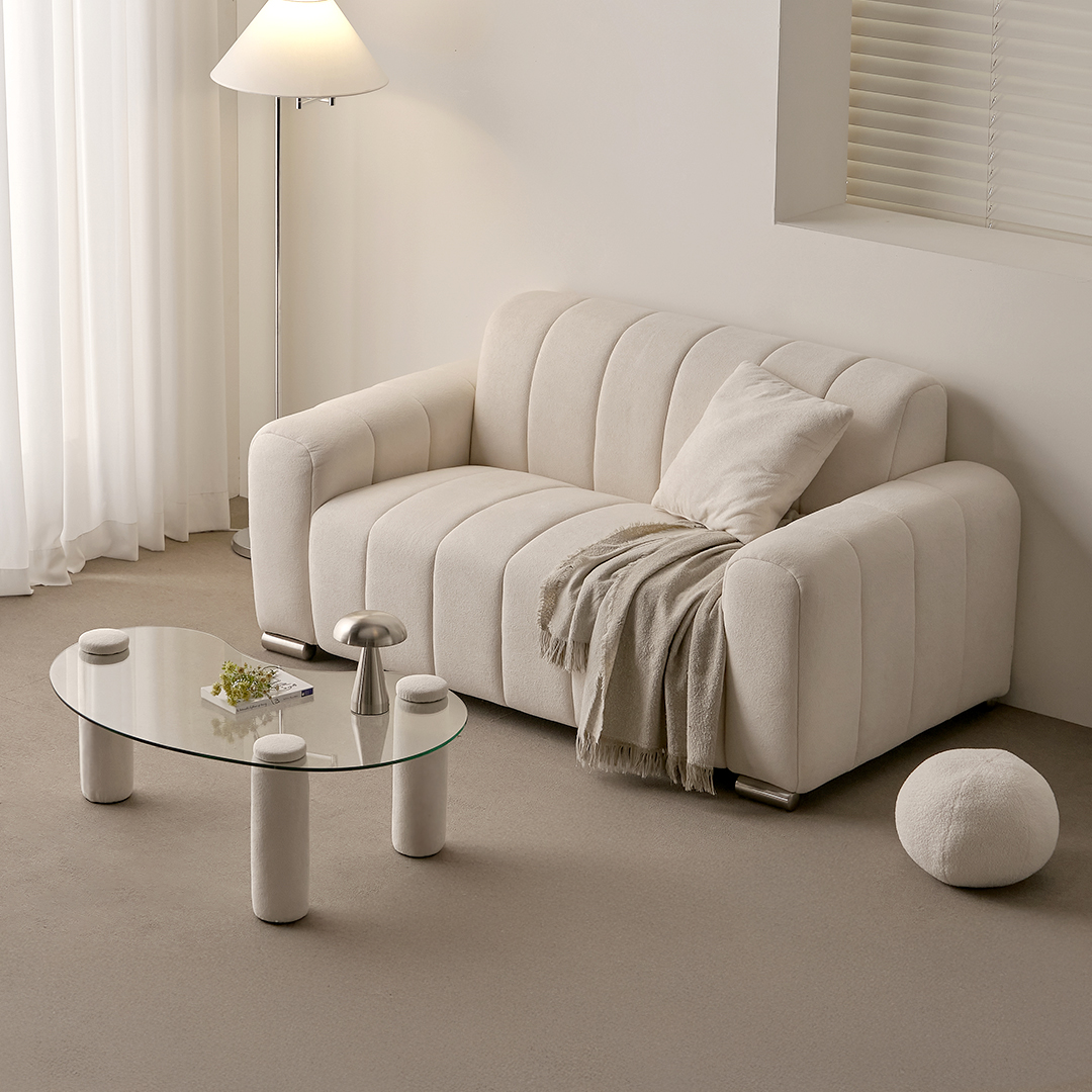 슬레코폼 LIFE 01 비정형 강화유리 부클레 패브릭 소파 테이블 1200