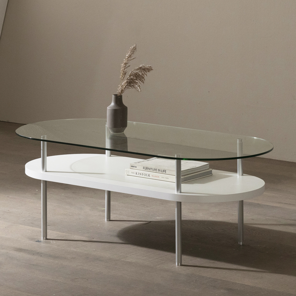 알레그로 강화유리 거실 쇼파 테이블 1200x800x425mm, 화이트