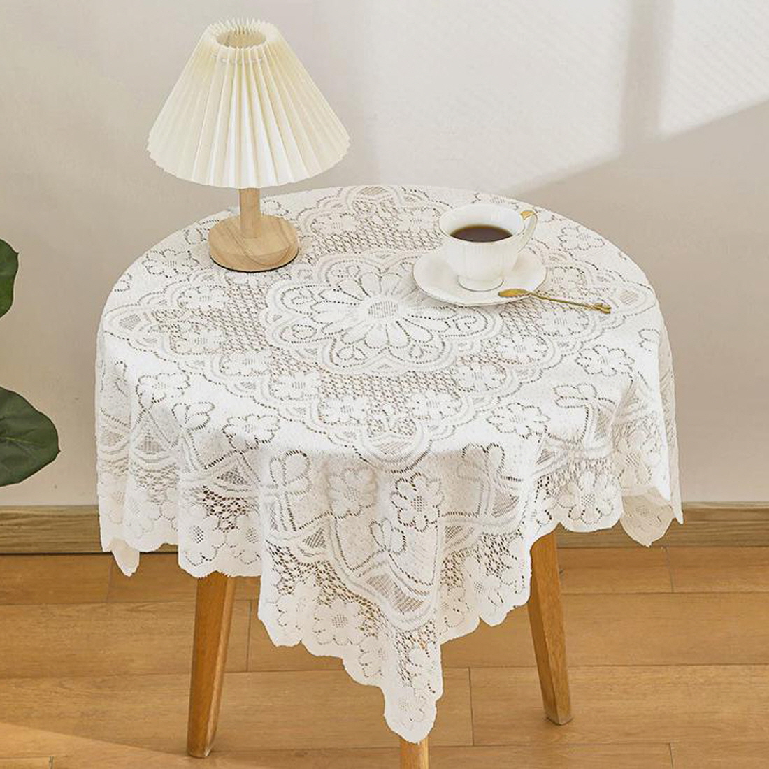 레이스 테이블보 원형 식탁보 정사각 협탁커버 플라워 티 테이블 덮개 140x140