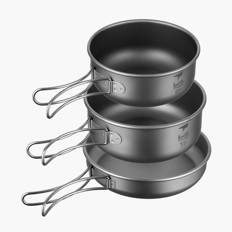 키이스 티타늄 포트 팬쿡 3P 세트 M 백패킹 경량 냄비 코펠