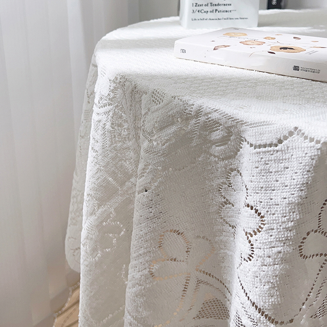 레이스 테이블보 원형 식탁보 정사각 협탁커버 플라워 티 테이블 덮개 140x140