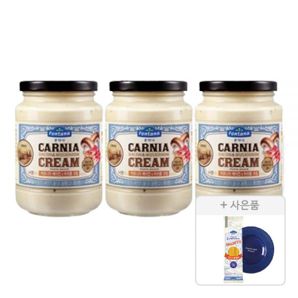 폰타나 베이컨 머쉬룸 크림파스타, 430g, 3개 + 증정(스파게티면, 500g + 블루접시) : 미뇽가게