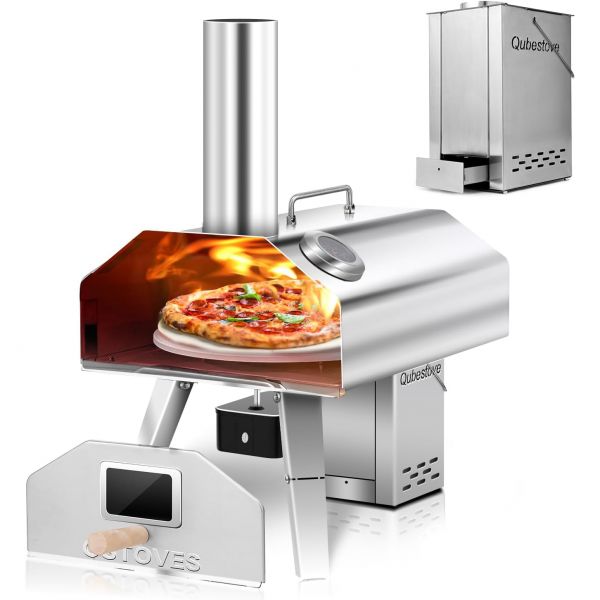 QStoves 2in1 야외 피자 오븐 자동 회전 스톤이 있는 12인치 우드 펠릿 휴대용 토치 히터 또는 스토브 같은 탈착식 상단 : 그루디006